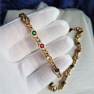 Swarovski Elements Gold Plated Bezel-set Multicolor Crystal Chain Bracelet NEW
